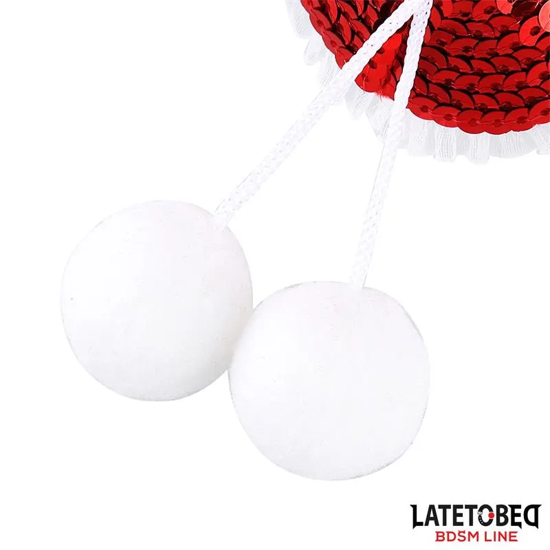 Pezoneras con Lentejuelas Rojas y Pompones Blancos · LATETOBED BDSM LINE · Pinzas y Pezoneras — photo 5