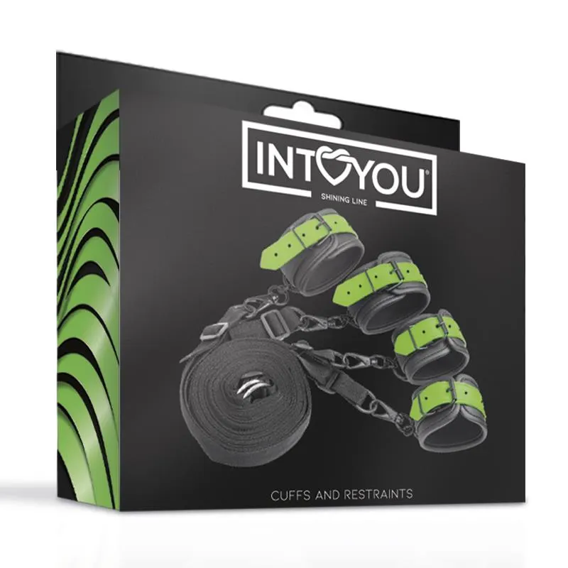 Set de Ataduras para la Cama con Esposas que Brillan en la Oscuridad · INTOYOU SHINING LINE · Esposas y Ataduras — Foto 8