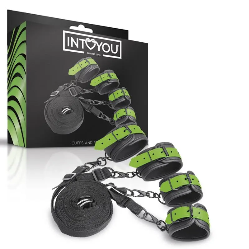 Set de Ataduras para la Cama con Esposas que Brillan en la Oscuridad · INTOYOU SHINING LINE · Esposas y Ataduras