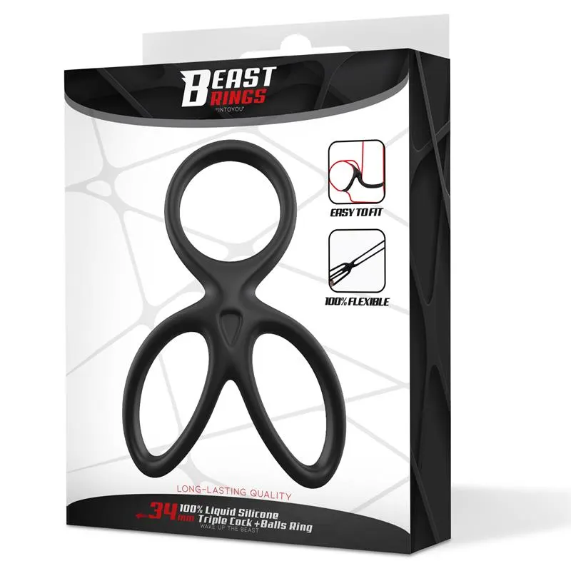 Anillo Triple Pene y Testículos Silicona Líquida Flexible · BEAST RINGS · Anillos para el Pene — photo 11
