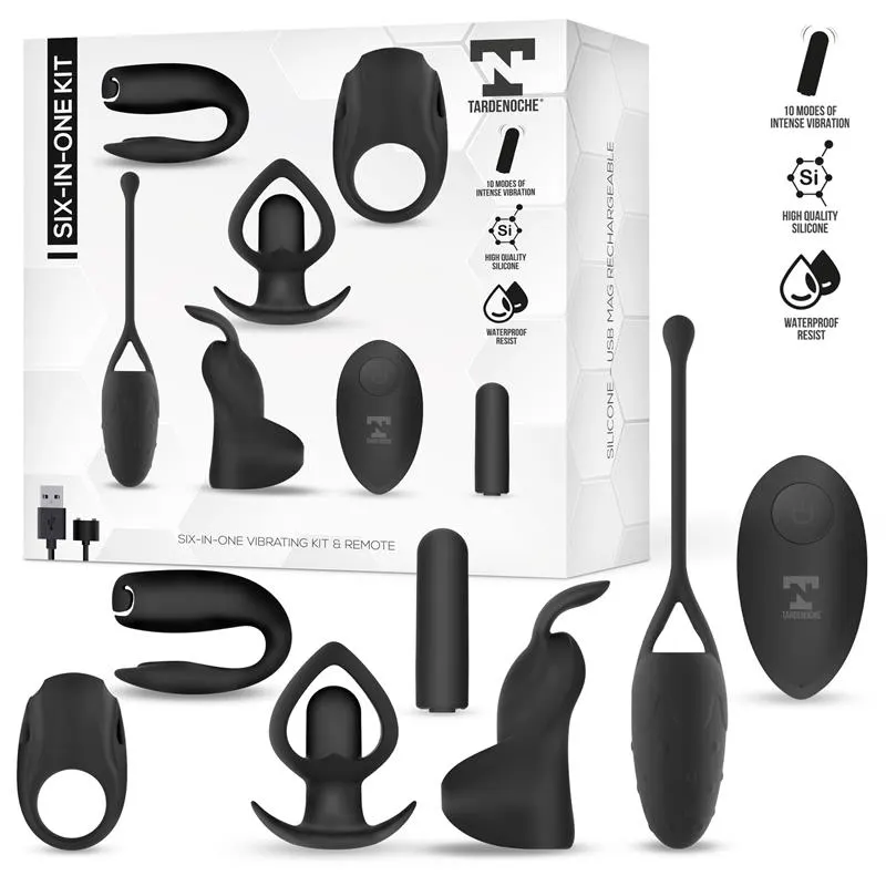Six-In-One Kit de Bala Vibradora y 5 Accesorios de Silicona · TARDENOCHE · Estimuladores de Clítoris