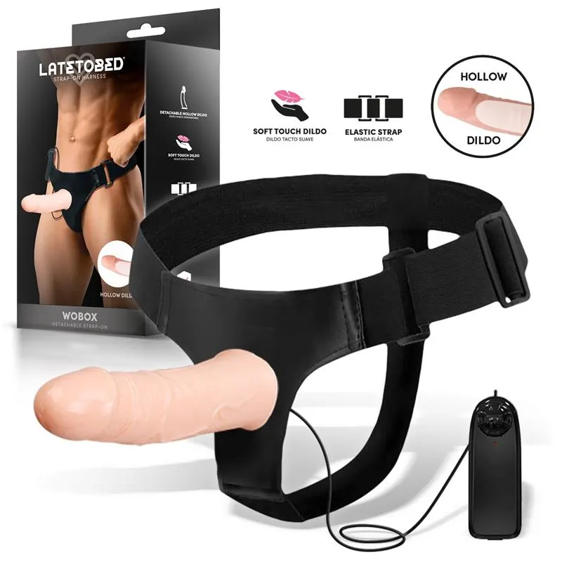 Wobox Arnés con Dildo Hueco Desmontable, Vibración y Control Remoto · HARNESS COLLECTION LATETOBED · Línea LGBT+