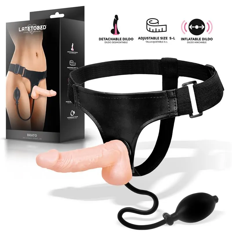 Brato Arnés con Dildo Realista y Función de Inflado · HARNESS COLLECTION LATETOBED · Dildos