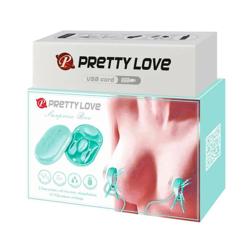 Surprise Box Huevo Vibrador y Pinzas para Pezones con Electro Estimulación Azul · PRETTYLOVE · Estimuladores de Clítoris — Foto 11