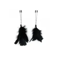Pinzas para Pezones con Plumas Negras Ajustables · BONDAGE PLAY · Pinzas y Pezoneras