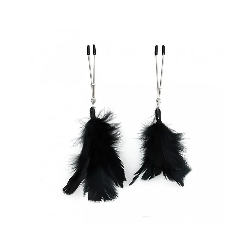 Pinzas para Pezones con Plumas Negras Ajustables · BONDAGE PLAY · Pinzas y Pezoneras
