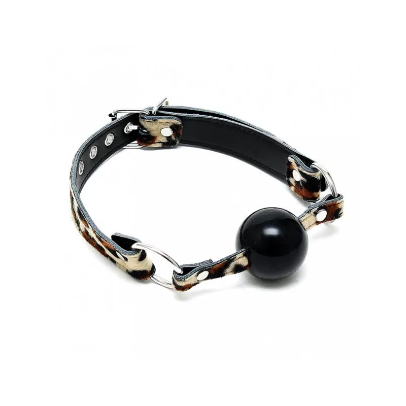Mordaza con Estampado Leopardo Cuero y Silicona 44mm · BONDAGE PLAY · Máscaras, Antifaces y Mordazas