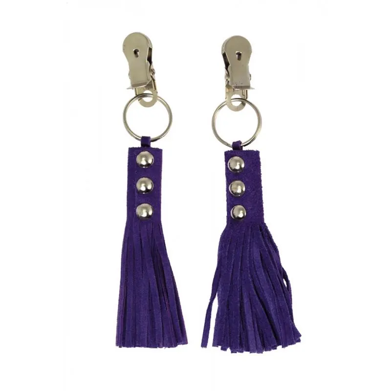 Pinzas para Pezones Cuero con Flecos Morado · BONDAGE PLAY · Pinzas y Pezoneras