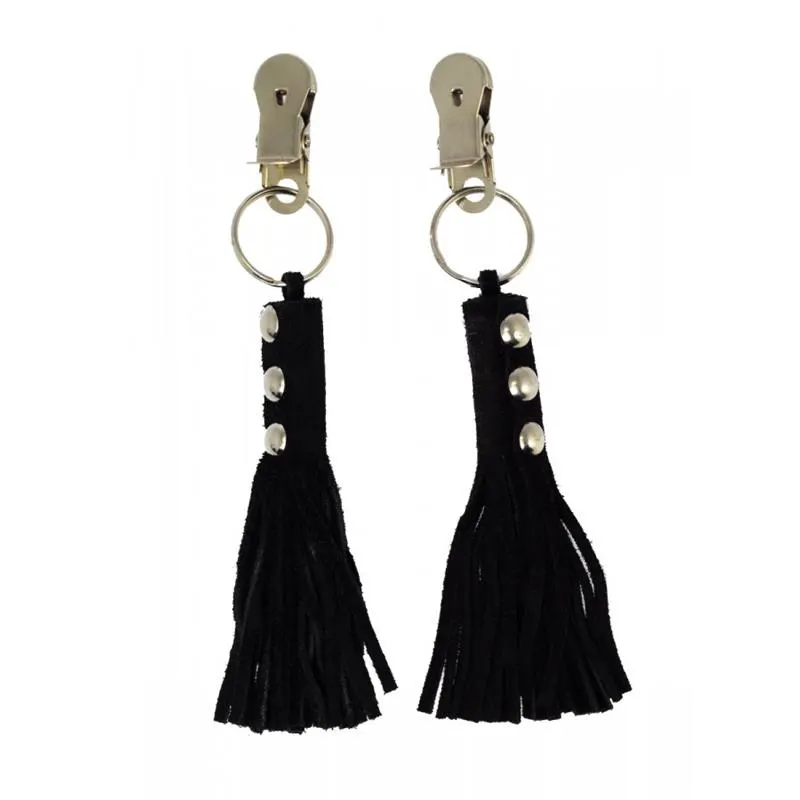 Pinzas para Pezones Cuero Flecos Negro · BONDAGE PLAY · Pinzas y Pezoneras