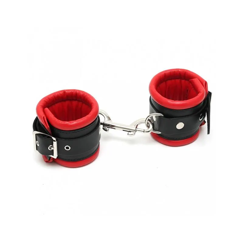 Esposas Cuero Negro y Rojo 7 cm · BONDAGE PLAY · Esposas y Ataduras — Foto 2