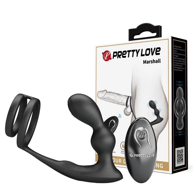 Marshall Plug Anal con Vibración y Anillo para el Pene y Testículos · PRETTYLOVE · Anal