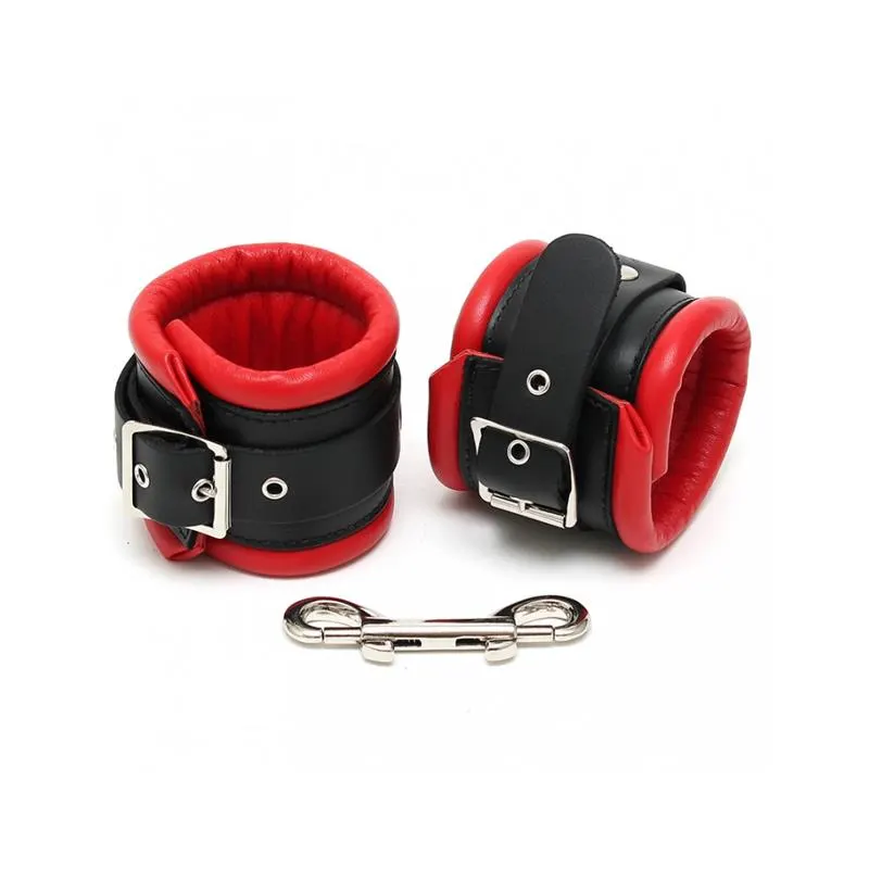 Esposas para Pies Cuero Negro y Rojo 7cm · BONDAGE PLAY · Esposas y Ataduras