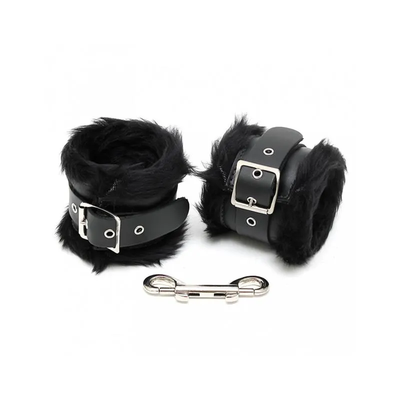 Esposas para Pies Cuero y Pelo Negro 7cm · BONDAGE PLAY · Esposas y Ataduras