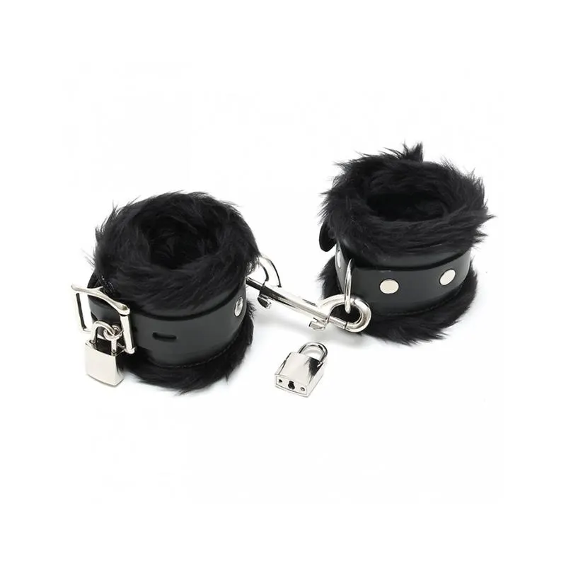 Esposas Cuero y Pelo Negro 7cm Candados · BONDAGE PLAY · Esposas y Ataduras — Foto 2