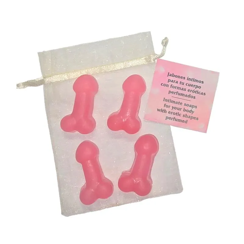 Set de 4 Mini Jabones con Forma de Pene Rosa Aromatizados · DIVERTY SEX · Juegos y Complementos Divertidos