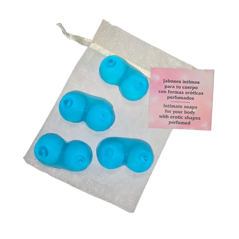 Set de 4 Mini Jabones en forma de Tetas Azules Aromatizados · DIVERTY SEX · Juegos y Complementos Divertidos