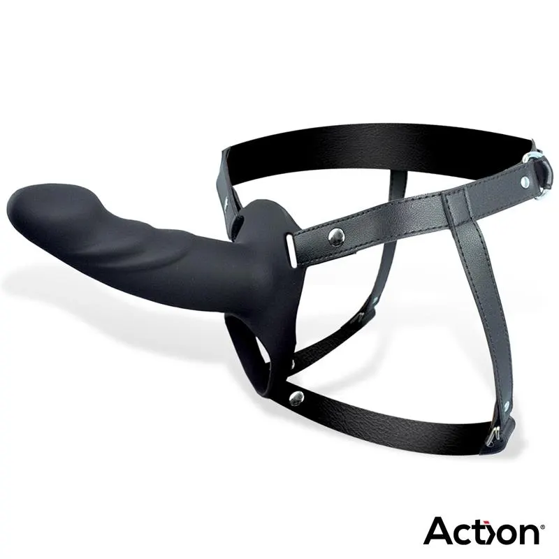 Arnés Strap-on con Dildo Hueco Silicona Premium Talla L Negro · ACTION · Dildos — Foto 2