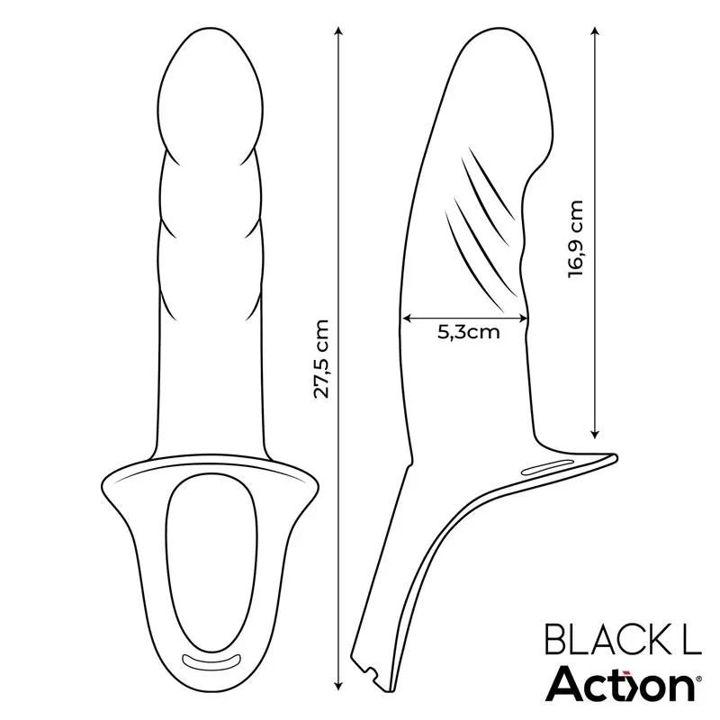 Arnés Strap-on con Dildo Hueco Silicona Premium Talla L Negro · ACTION · Dildos — Foto 9