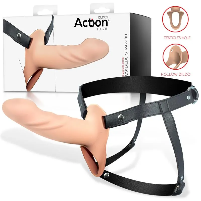 Arnés Strap-on con Dildo Hueco Silicona Premium Talla L · ACTION · Dildos