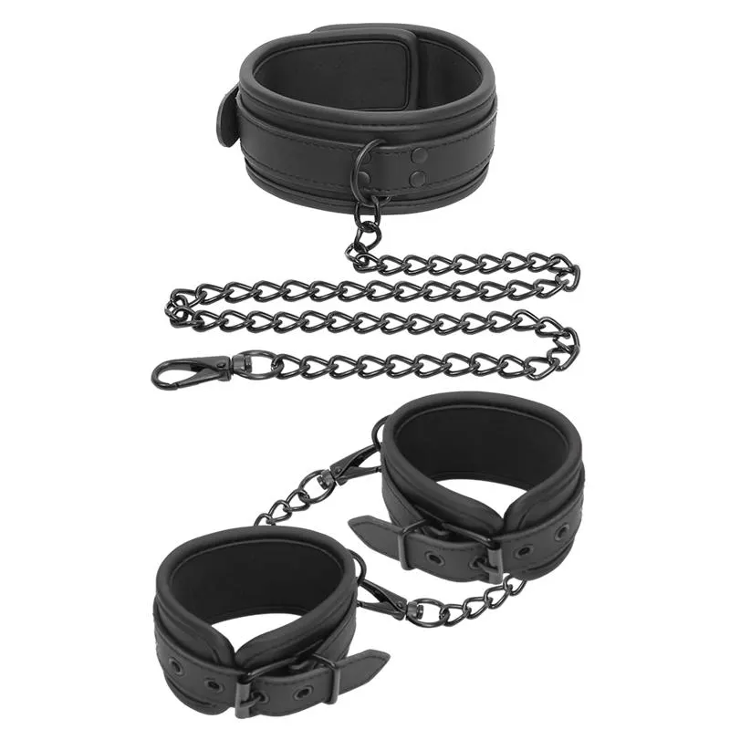 Set de Collar y Esposas para Muñecas Cuero Vegano · INTOYOU BLACK SHADOW · Esposas y Ataduras — Foto 2