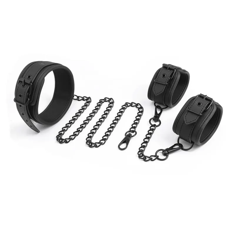 Set de Collar y Esposas para Muñecas Cuero Vegano · INTOYOU BLACK SHADOW · Esposas y Ataduras — Foto 3