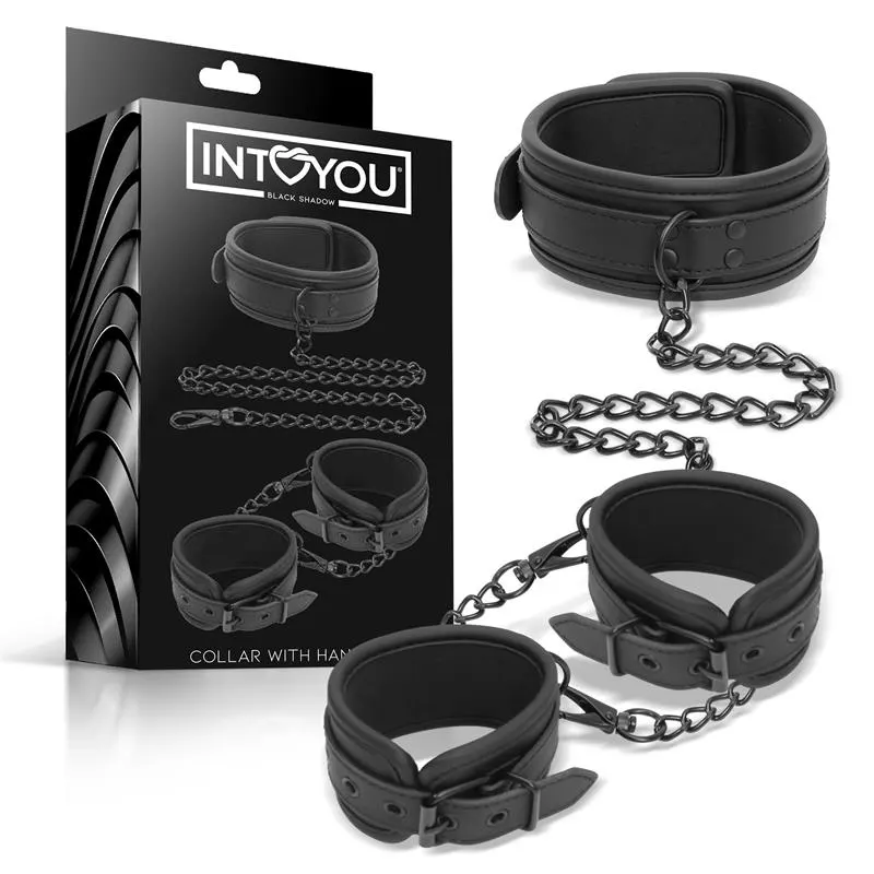 Set de Collar y Esposas para Muñecas Cuero Vegano · INTOYOU BLACK SHADOW · Esposas y Ataduras