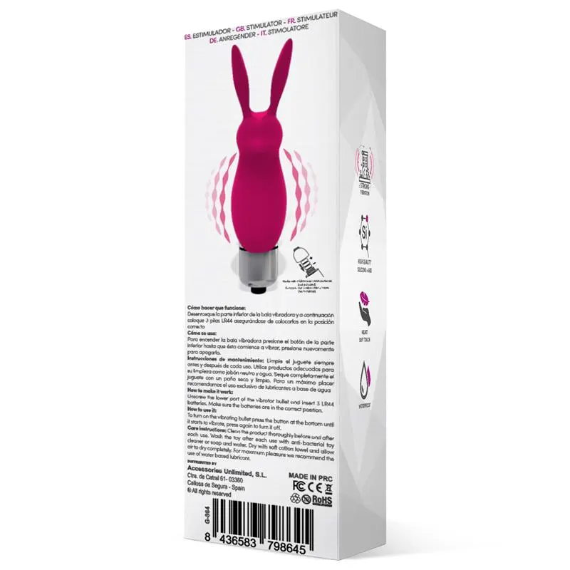 Hopye Bala Vibradora Conejito Silicona Rosa · LATETOBED · Huevos y Balas Vibradoras — Foto 3