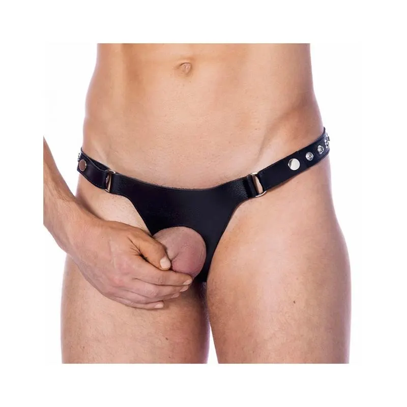 Tanga de Cuero Ajustable con Abertura · BONDAGE PLAY · Tangas y Braguitas