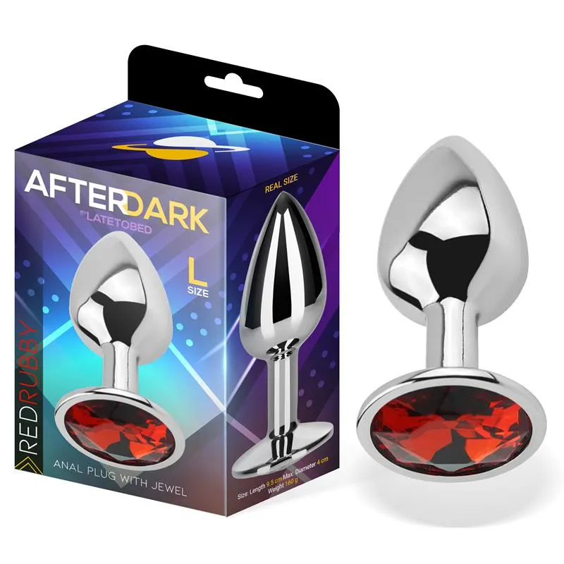 Plug Anal con Joya Rojo Rubí Talla L Aluminio · AFTERDARK · Anal