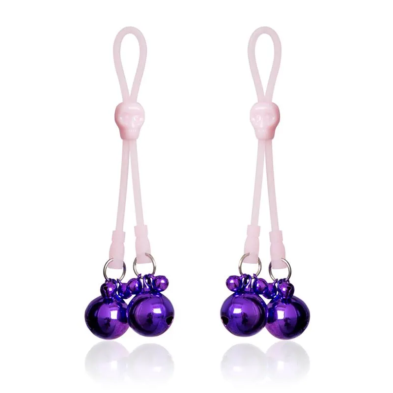 Pinzas Pezones Calaberas y Cascabeles Silicona y Metal Rosa/Púrpura · LATETOBED BDSM LINE · Pinzas y Pezoneras