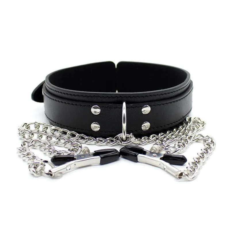 Collar con Pezoneras y Cadena de Metal Negro · LATETOBED BDSM LINE · Accesorios BDSM y Fetish