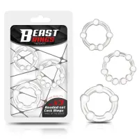Set 3 Anillos para el Pene Beaded Flexibles Transparente · BEAST RINGS · Anillos para el Pene