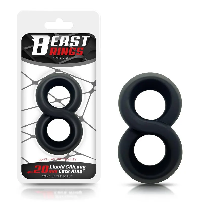 Anillo Doble para el Pene 100% Silicona Líquida 2 cm Negro · BEAST RINGS · Anillos para el Pene