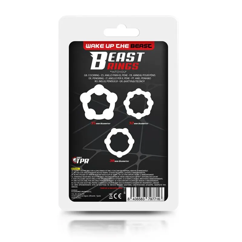 Set 3 Anillo para el Pene Beaded Flexibles Negro · BEAST RINGS · Anillos para el Pene — photo 3