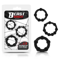 Set 3 Anillo para el Pene Beaded Flexibles Negro · BEAST RINGS · Anillos para el Pene