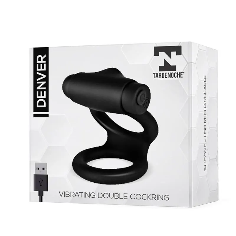 Denver Anillo Doble con Bala Vibradora USB Silicona Negro · TARDENOCHE · Anillos para el Pene — photo 2