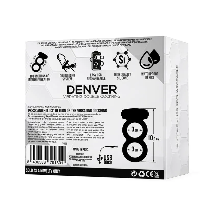 Denver Anillo Doble con Bala Vibradora USB Silicona Negro · TARDENOCHE · Anillos para el Pene — photo 3