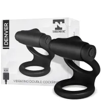 Denver Anillo Doble con Bala Vibradora USB Silicona Negro · TARDENOCHE · Anillos para el Pene