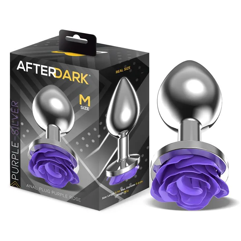 Plug Anal de Metal con Rosa Púrpura en la Base Talla M · AFTERDARK · Anal