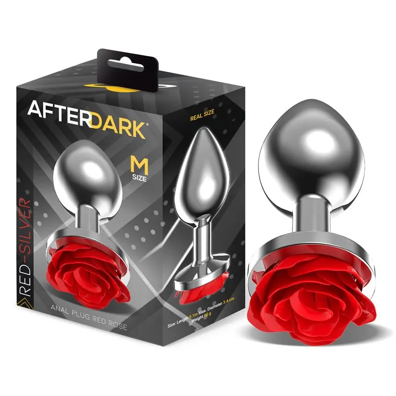 Plug Anal de Metal con Rosa Roja en la Base Talla M · AFTERDARK · Anal