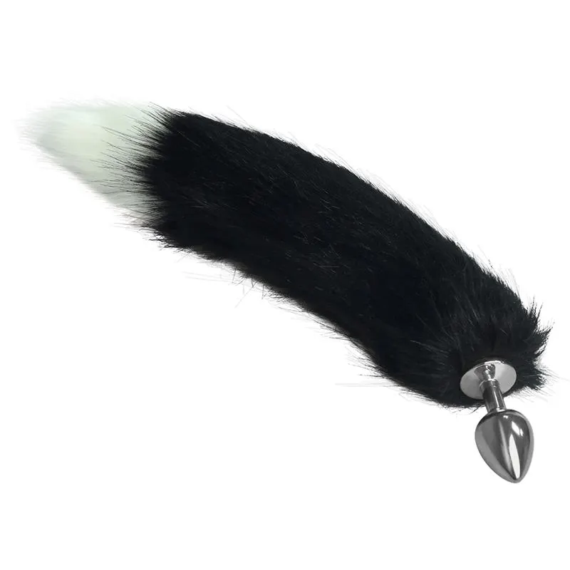 Plug Anal de Metal con Cola Blanco y Negro Talla L · LOVETOY · Anal