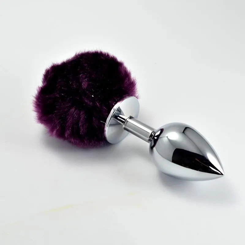 Plug Anal de Metal con Pompon Púrpura Talla L · LOVETOY · Anal
