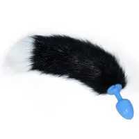 Plug Anal de Metal Azul con Cola Blanco y Negro · LOVETOY · Anal
