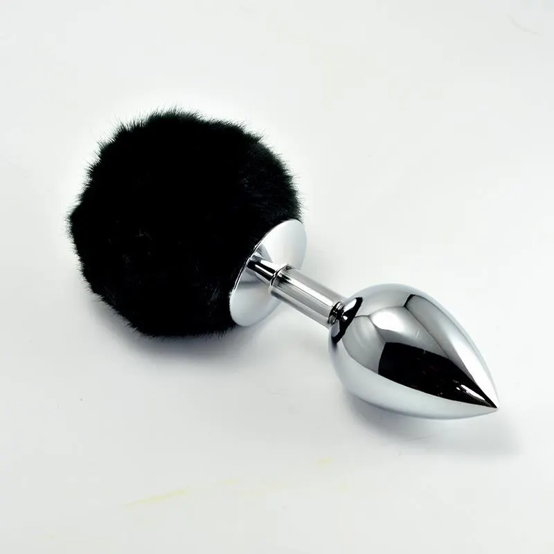 Plug Anal de Metal con Pompon Negro Talla L · LOVETOY · Anal