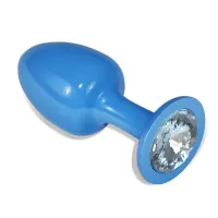 Plug Anal de Metal Azul Rosebud con Joya Transparente · LOVETOY · Anal
