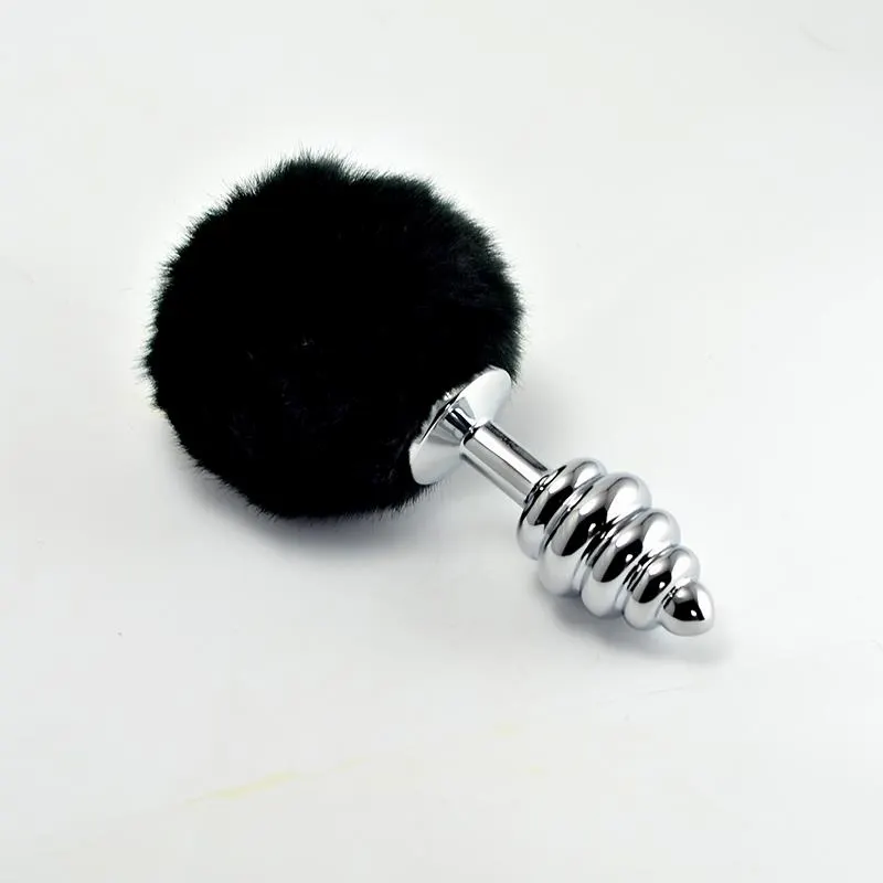 Plug Anal de Metal en Espiral con Pompon Negro · LOVETOY · Anal