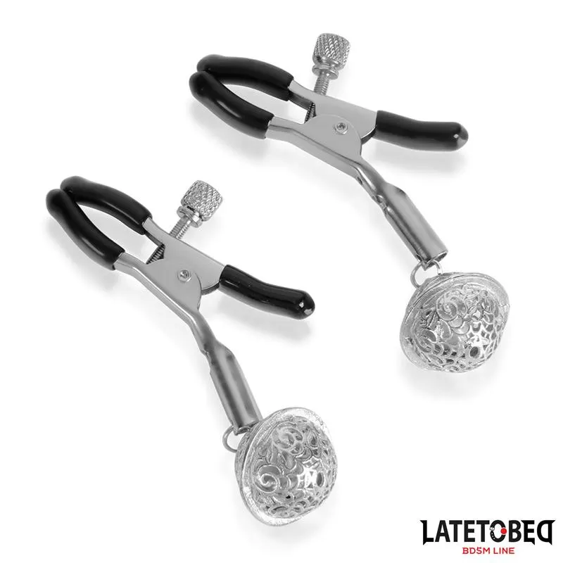 Pinzas para Pezones con Cascabel Plateado y Negro · LATETOBED BDSM LINE · Pinzas y Pezoneras — photo 2