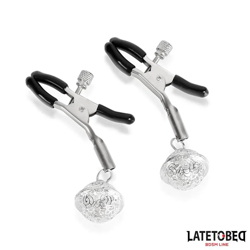 Pinzas para Pezones con Cascabel Plateado y Negro · LATETOBED BDSM LINE · Pinzas y Pezoneras