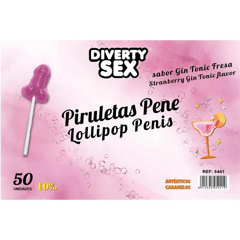 50 Piruletas Forma de Pene Gin Tonic 10% Alcohol · DIVERTY SEX · Lubricantes