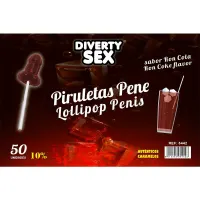 50 Piruletas Forma Pene Sabor Ron Cola 10% Alcohol · DIVERTY SEX · Lubricantes
